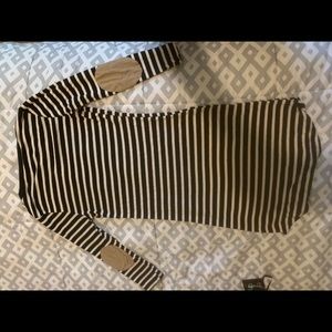 Striped fitted dress w/ faux suede elbow patches